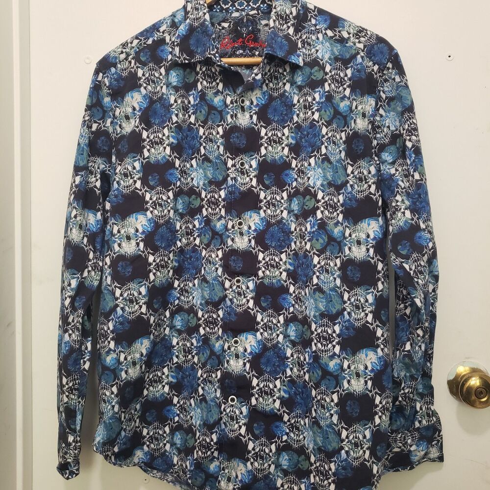 Robert Graham Alloway Skull Floral Long Sleeve Button Up Shirt Size L GenX Dad
